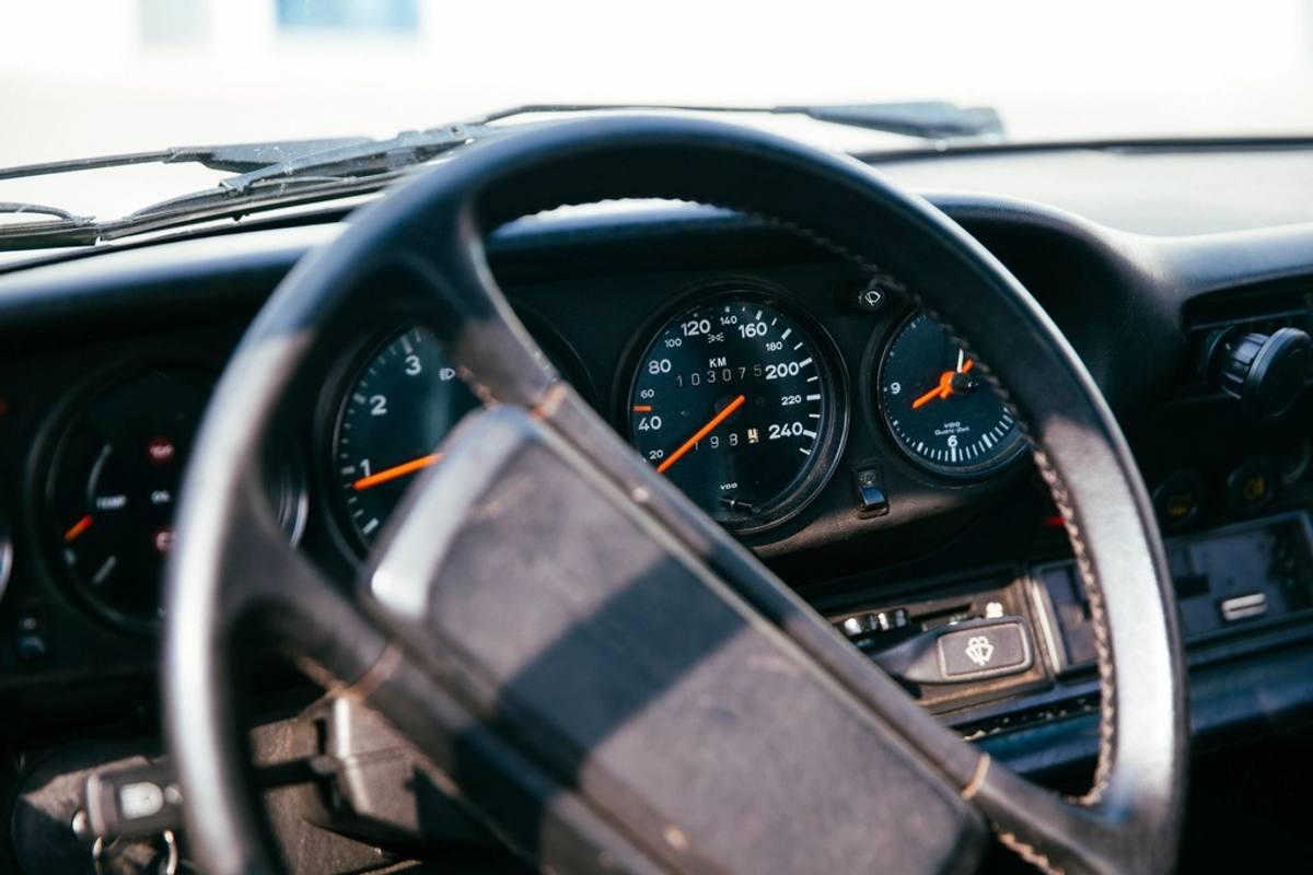 Car interior looking out through the windshield
